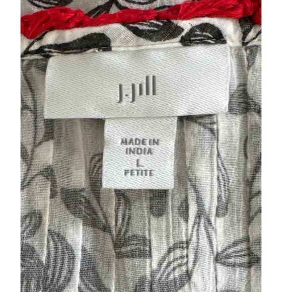 J. Jill Embroidered Pintuck Top Red Black White Size L Petite - Picture 6 of 13